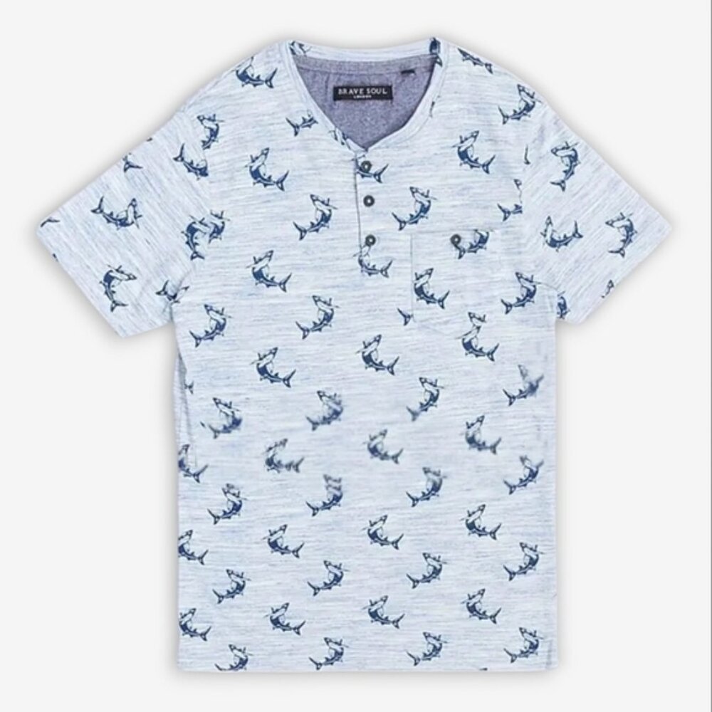 Brave Soul London- Henley Mako Shark short sleeve top